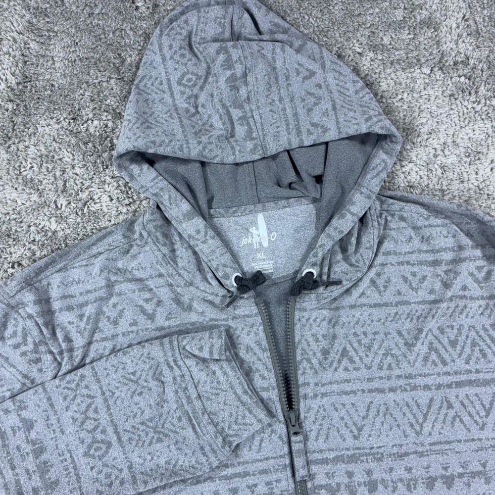 johnnie-O Mackeys Mens XL Aztec Print Polar Fleece 1/4 Zip Hoodie Gray JMKO2630